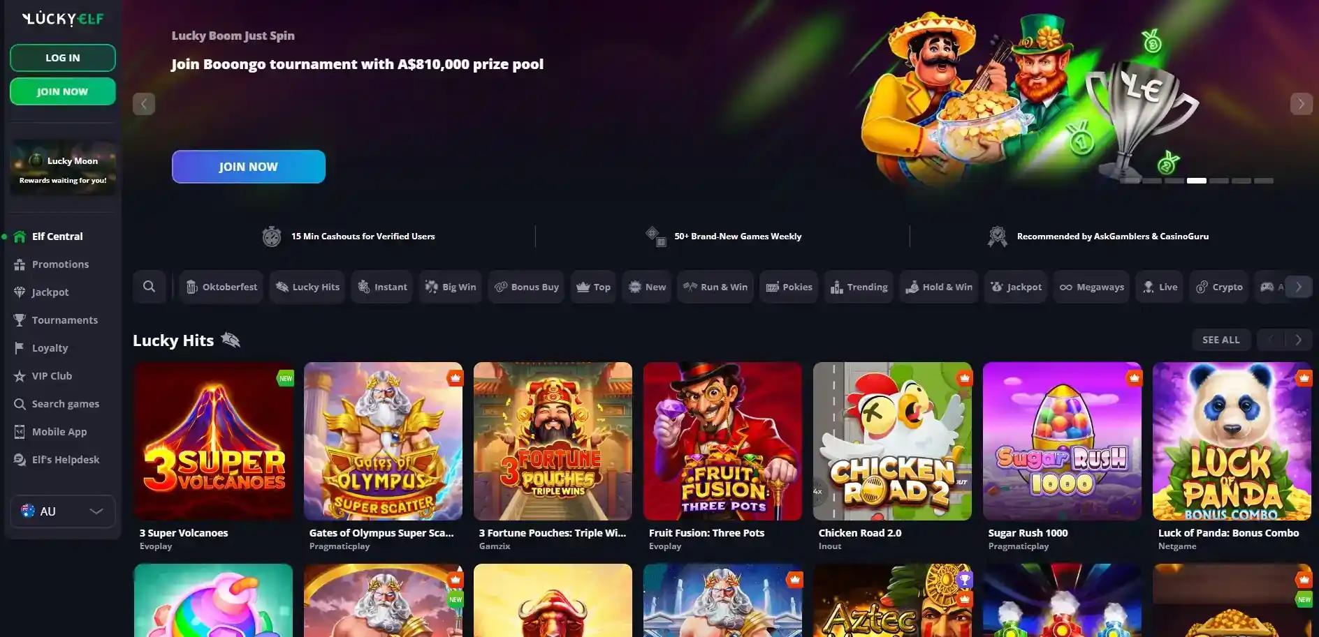 LuckyElf Casino official website homepage interface